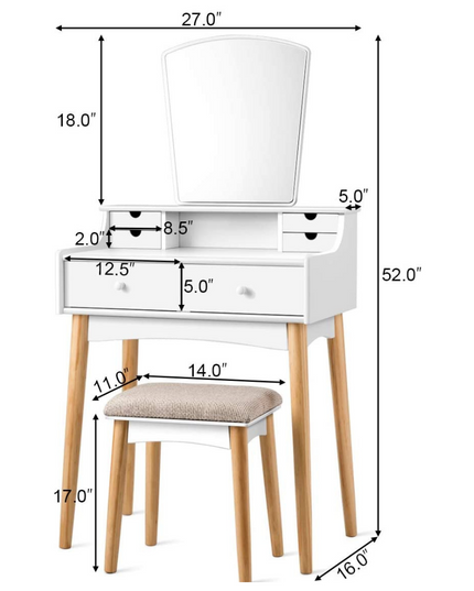 CHARMAID | Makeup Vanity Set with 6 Drawers, White - Giantexus