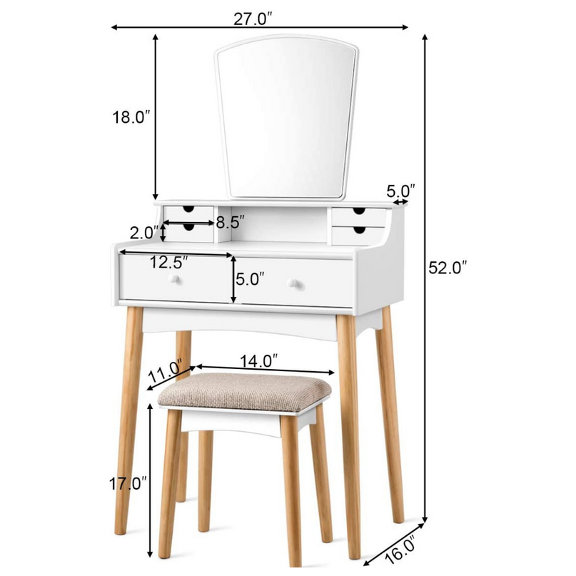 CHARMAID | Makeup Vanity Set with 6 Drawers, White - Giantexus