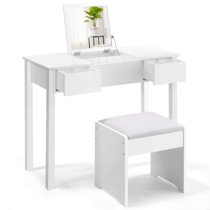 Giantex Makeup Dressing Table Writing Desk with 2 Drawers & 3 Removable Organizers