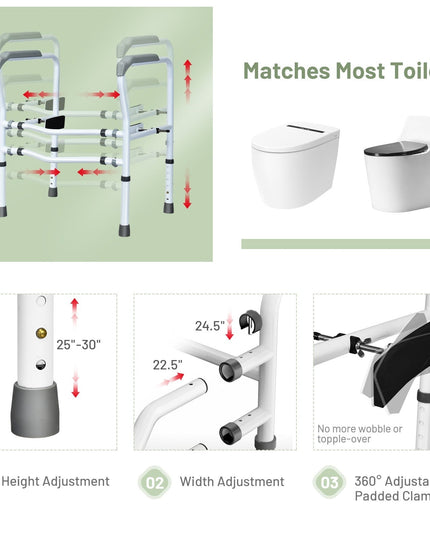 Toilet Safety Rail Free Standing Safety Assist Frame W/ 360 degree Rotatable Clip