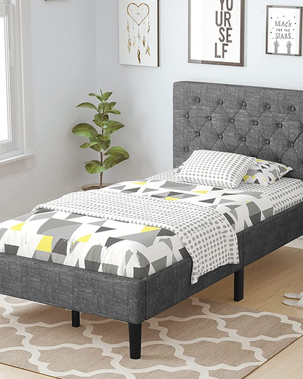 Elegant & Modern Style Upholstered Stable Bed Base with Button Stitched Headboard
