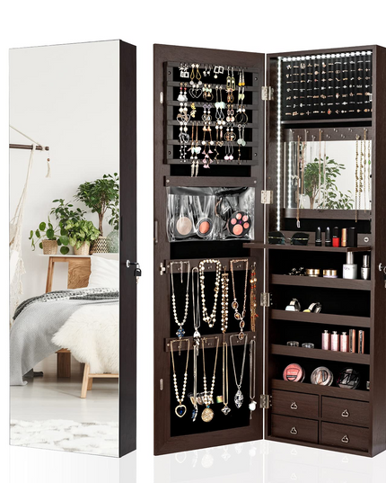 CHARMAID LED Strip Jewelry Armoire with 47.2" H Full Length Mirror