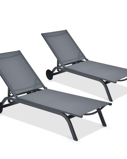Giantex Lounge Chairs for Outside Patio Chaise Lounges Aluminum Recliner W/Adjustable 6 Backrest Positions and Wheels