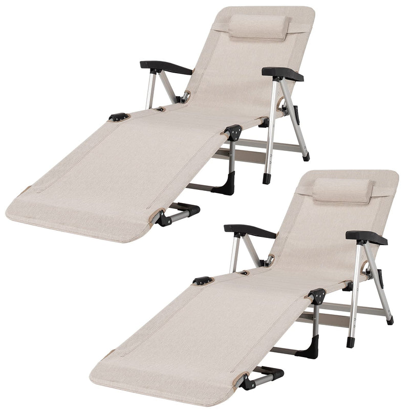 Patio Chaise Lounge Chair 7 Adjustable Position Folding Camping Cot