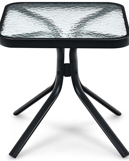 Giantex Patio Bistro Table, Outside Metal Square Bar Dining Table W/Tempered Glass Tabletop for Deck