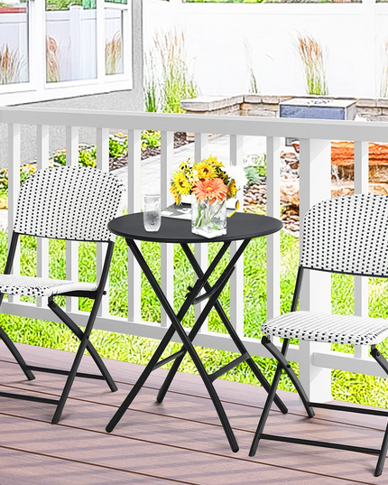 Giantex 3 Pieces Patio Dining Set, Folding Bistro Table with 2 Rattan Chairs