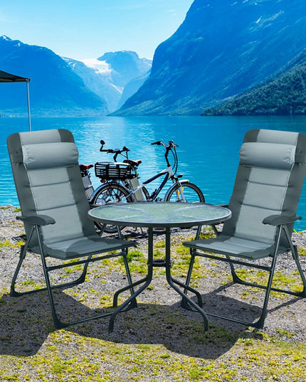 Giantex Set of 2 Patio Dining Chairs with Ottoman, Folding Recliner Chairs (Grey)
