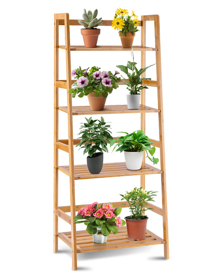 Giantex 4-Tier Bamboo Plant Stand Flower Pots Holder Display Shelf, 47.5"