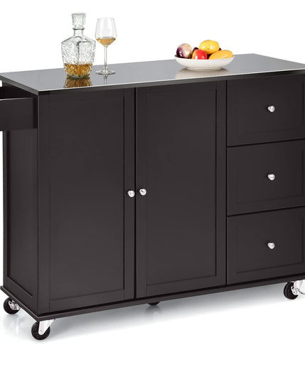 Giantex Kitchen Island with Stainless Steel Countertop, Dark Brown