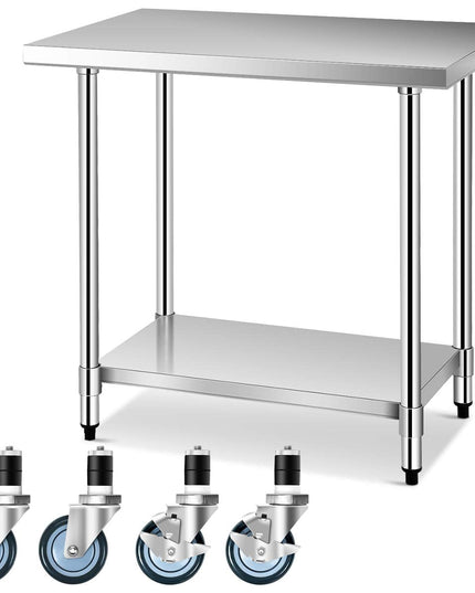 Giantex Food Prep Table, Commercial Kitchen Work Table w/ 4 Casters