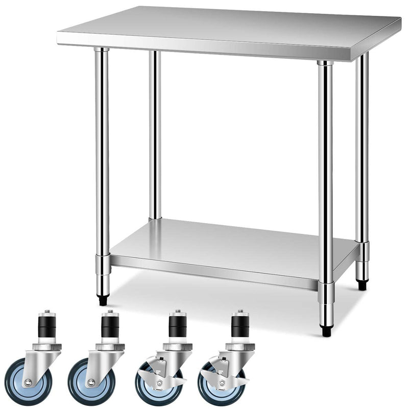 Giantex Food Prep Table, Commercial Kitchen Work Table w/ 4 Casters