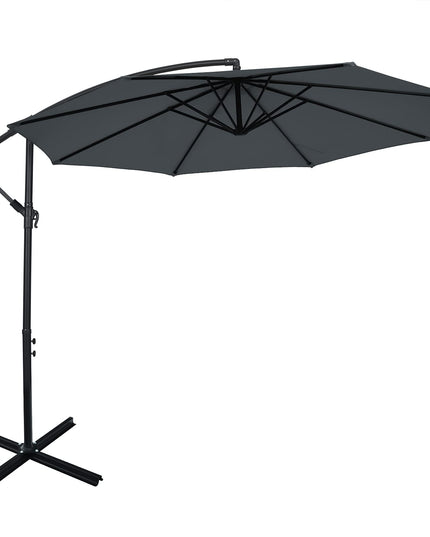 Giantex 10FT Patio Offset Umbrella, 8 Ribs Cantilever Umbrella Outdoor w/Crank, Cross Base