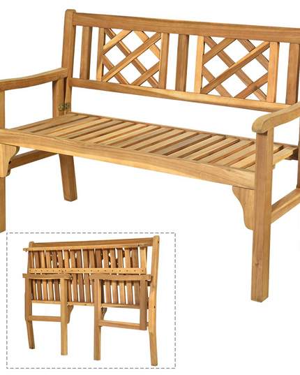 Giantex Patio Wooden Bench, 4 Ft Foldable Acacia Garden Bench (Teak)