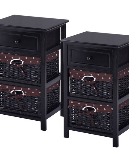 Giantex Wooden Nightstand 3 Tiers W/ 2 Baskets and 1 Drawer Bedside Sofa Storage Organizer