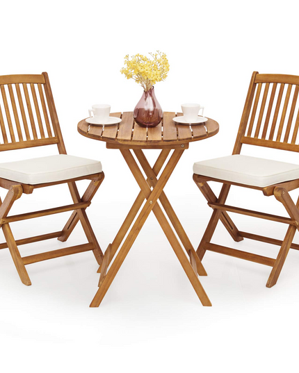 Giantex 3Pcs Patio Bistro Set, Wood Folding Table Set