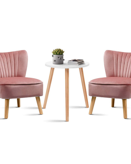 Giantex 3pcs Velvet Accent Chair with End Table Set