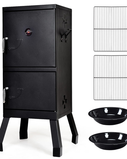 Giantex Outdoor Smoker with Double Doors, 2 Detachable Grill Netting Smoking Racks