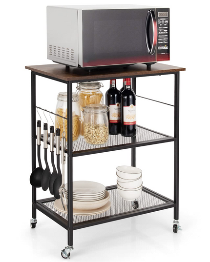Giantex 3 Tier Kitchen Bake's Rack, Rolling Microwave Cart, Industrial Bar Service Cart