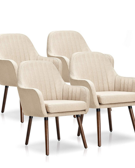Set of 2 or 4 Fabric Dining Chairs, Accent Upholstered Arm Chair w/Wood Legs - Giantexus