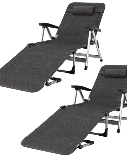 Patio Chaise Lounge Chair 7 Adjustable Position Folding Camping Cot