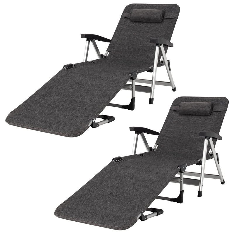 Patio Chaise Lounge Chair 7 Adjustable Position Folding Camping Cot