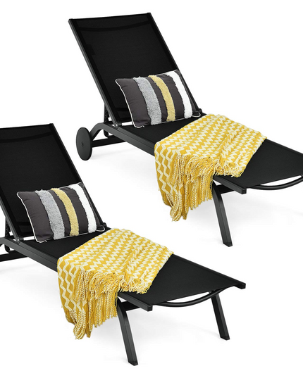 Giantex Lounge Chairs for Outside Patio Chaise Lounges Aluminum Recliner W/Adjustable 6 Backrest Positions and Wheels