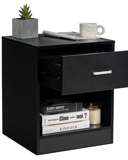 Giantex Nightstand w/Drawer, 2-Tier Wooden Bedside Table, Black