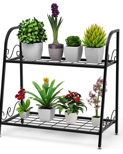 Giantex 2 Tier Metal Plant Stand, Indoor Outdoor Plant Shelf, Flower Rack Display Shelf