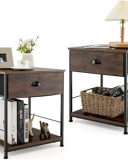 Giantex Nightstand with Drawers, Bedside Table w/Removable Fabric Bins & Pull Handle