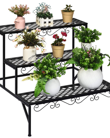 3 Tiers Metal Plant Stand, Ladder Plant Display Rack - Giantex