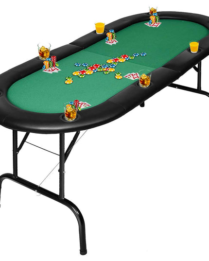 Giantex Foldable Play Poker Table w/Cup Holder, for Texas Casino Leisure Game Room,