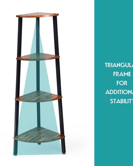 4-Tier Corner Shelf Industrial Multipurpose Bookcase - Giantexus