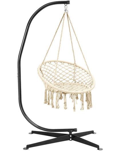 Giantex Hammock Chair with Stand, Solid Steel Heavy Duty C Stand with Macrame Hanging Chair