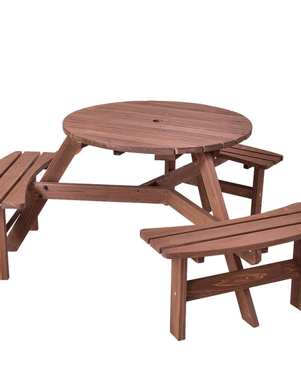 Giantex 6 Person Wooden Picnic Table Set with Wood Bench, Dark Brown