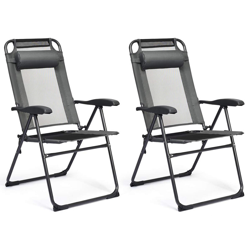 Giantex Set of 2 Patio Dining Chairs, Folding Lounge Chairs with 7 Level Adjustable Backrest