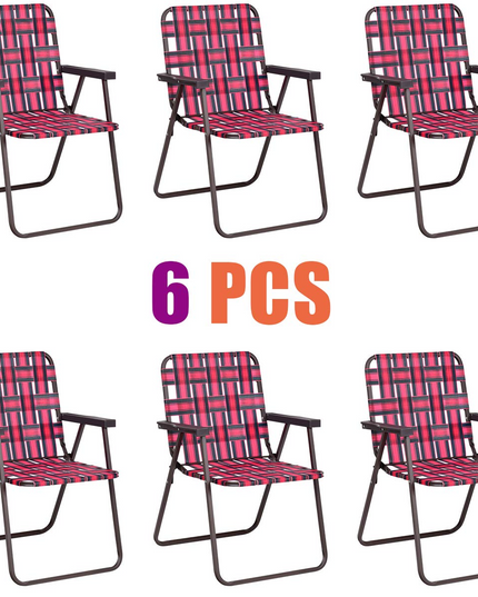 Giantex Folding Lawn Chairs Set of 6 Outdoor Portable Beach Chair W/Stable Steel Frame