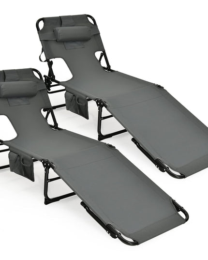 Giantex Tanning Chair Folding Beach Chair w/Face Arm Hole, Washable Pillow, Pocket
