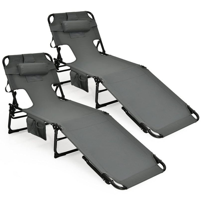 Giantex Tanning Chair Folding Beach Chair w/Face Arm Hole, Washable Pillow, Pocket
