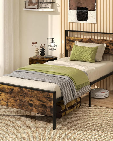 Cadres de lit plateforme en métal Giantex (taille double/complète/King/Queen) avec tête et pied de lit en bois