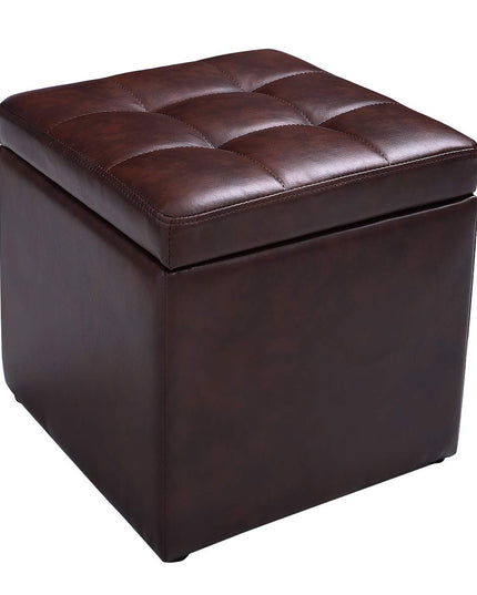Giantex 16'' Cube Ottoman Pouffe Storage Box Lounge Seat Footstools W/ Hinge Top and Bottom