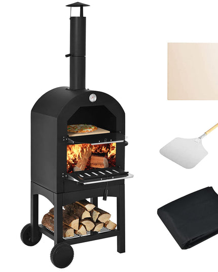 Giantex Pizza Oven Outdoor, Wood Fire Pizza Grill Maker with Waterproof Cover