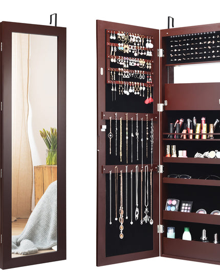 15 LEDs Wall Door Mounted Jewelry Armoire with Mirror - Giantex