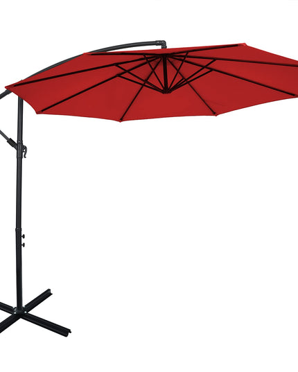 Giantex 10FT Patio Offset Umbrella, 8 Ribs Cantilever Umbrella Outdoor w/Crank, Cross Base