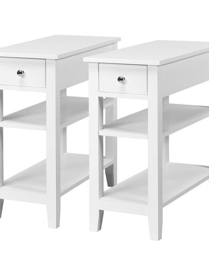 Giantex 3-Tier End Table with Drawer and Double Shelves Narrow Tiered Side Table for Bedroom