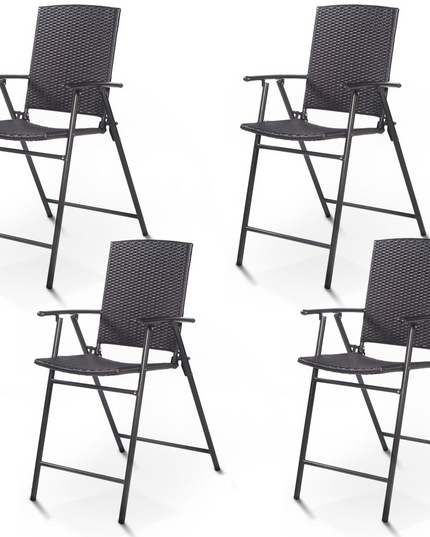 Giantex Folding Wicker Rattan Bar Chairs Tall Stool with Back Steel Frame
