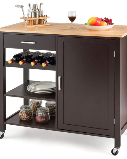 Giantex Kitchen Island Cart Rolling Serving Cart Wood Trolley, Brown