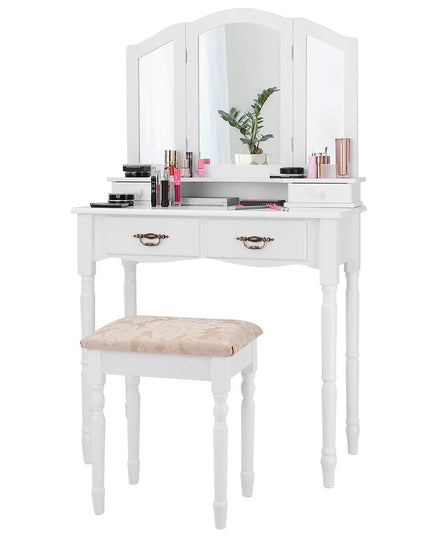 Giantex Modern Bedroom Bathroom Makeup Vanity Desk with Cushioned Stool for Girls Women