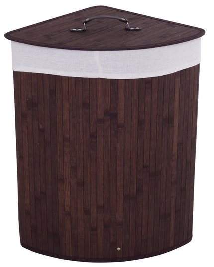 Giantex Corner Laundry Hamper with Lid, Bamboo Laundry Basket with Removable Liner and Handle