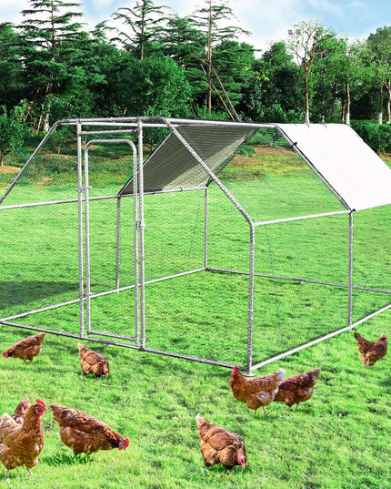 Large Metal Chicken Coop Walk-in Chicken Coops Hen Run House Shade Cage with Waterproof and Anti-Ultraviolet Cover for Outdoor Backyard
