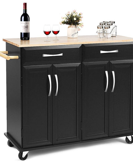 Giantex Kitchen Island Cart, Rolling Trolley Cart Utility Cabinet w/Rubber Wood Top